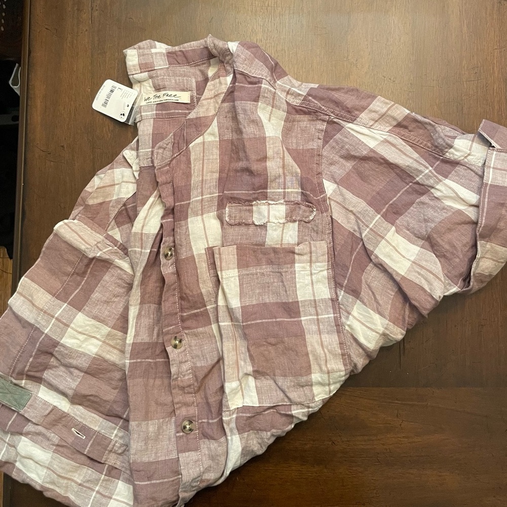 We The Free Checkered Shirt in Mauve and Cream